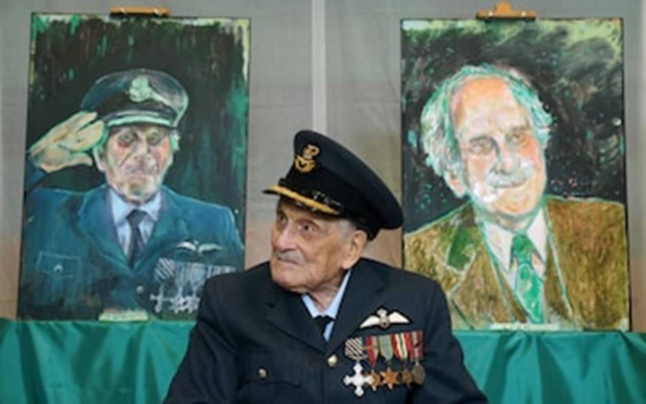 Hemingway celebrating his 105th birthday at the British Embassy in Dublin, when portraits by Dan Llywelyn Hall were unveiled 