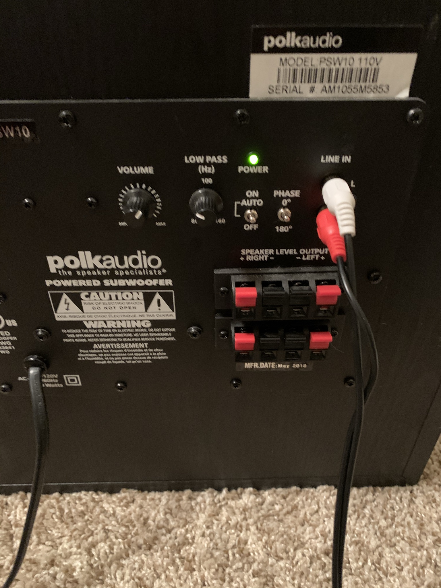 Subwoofer connection audio polk Support Home