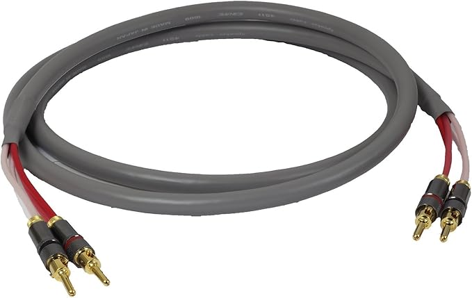 Blue Jeans Cable Canare 4S11 Speaker Cable, with Welded Locking Bananas, Conventional (Non-Bi-Wire) Terminations, Grey Jacket, 10 Foot (Single Cable - for one Speaker); Assembled in The USA