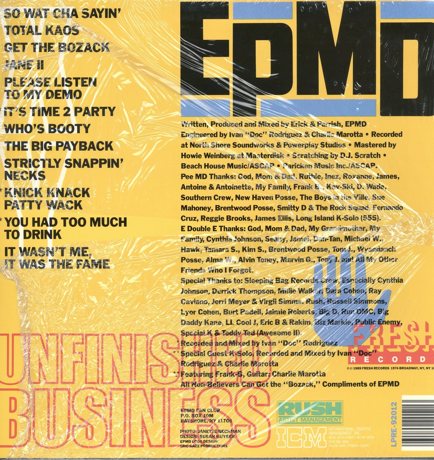 Image 2 - EPMD - Unfinished Business '89 LP US ORG!! Frank-B D.J. Scratch