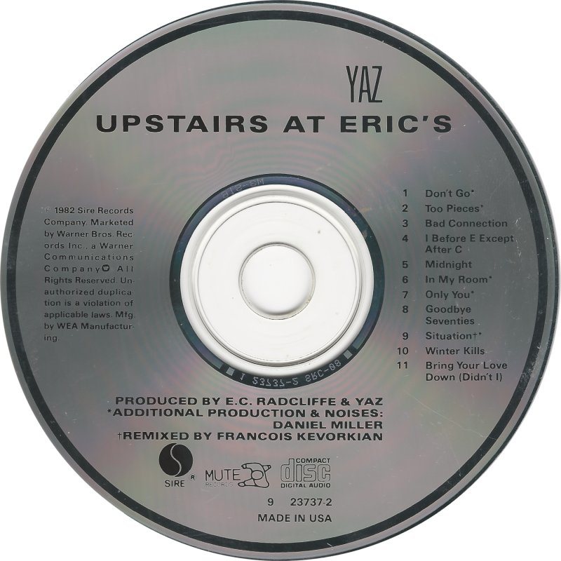 CD Album - Yaz - Upstairs At Eric's - Sire - USA